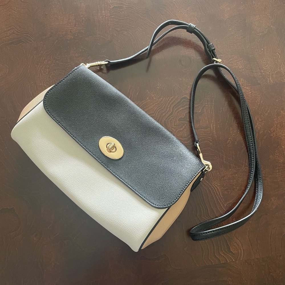 Coach Black and Cream Crossbody Bag with Structured Design